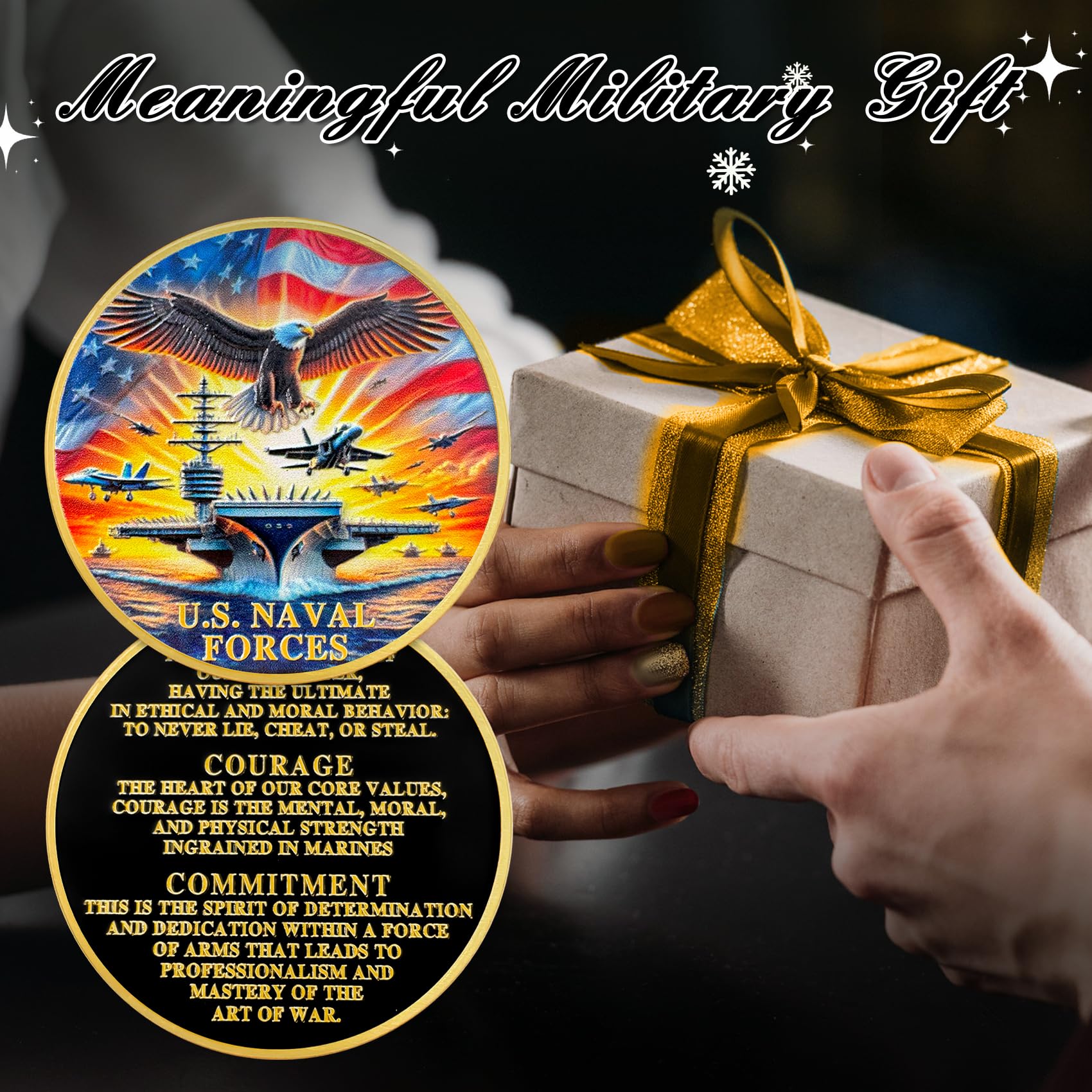 ASmileIndeep U.S. Naval Forces Challenge Coin – 40mm Zinc Alloy Navy Coin with Aircraft Carrier & Eagle