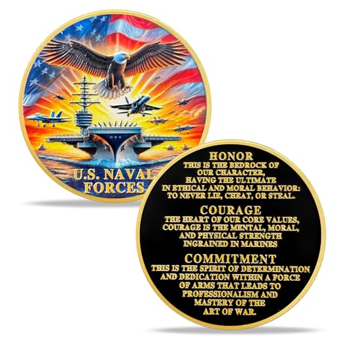 ASmileIndeep U.S. Naval Forces Challenge Coin – 40mm Zinc Alloy Navy Coin with Aircraft Carrier & Eagle