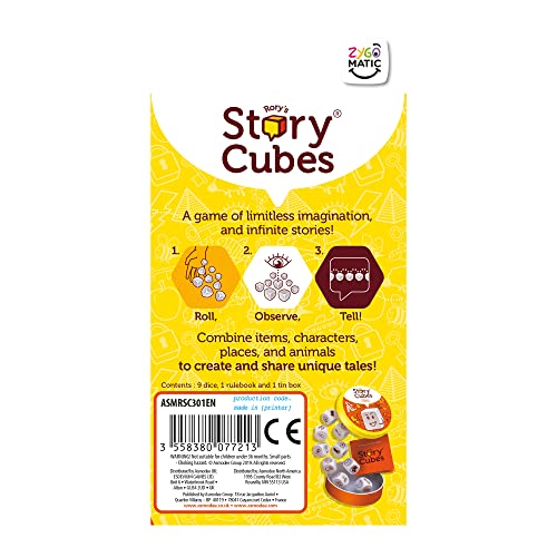Asmodee Rory's Story Cubes Classic – Eco-Friendly Tin Box Edition: Creative Storytelling Game for Ages 6+