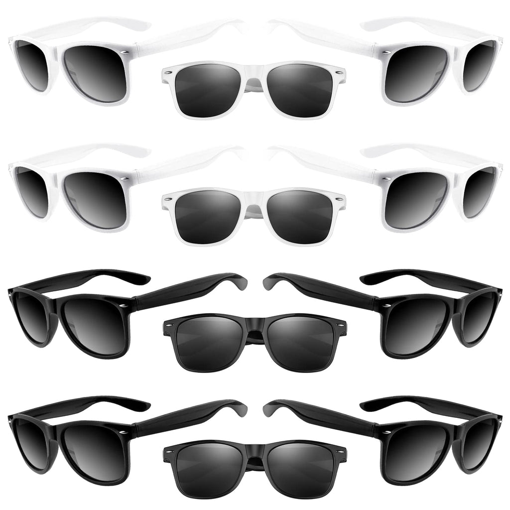 ASTARON 12 Pack Black and White Party Sunglasses for Events, Weddings, Pool Parties