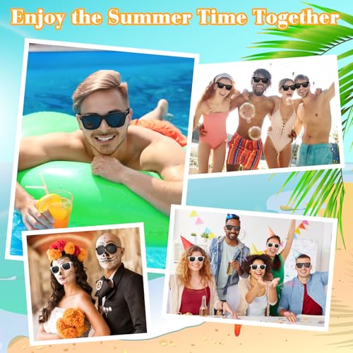 ASTARON 12 Pack Black and White Party Sunglasses for Events, Weddings, Pool Parties