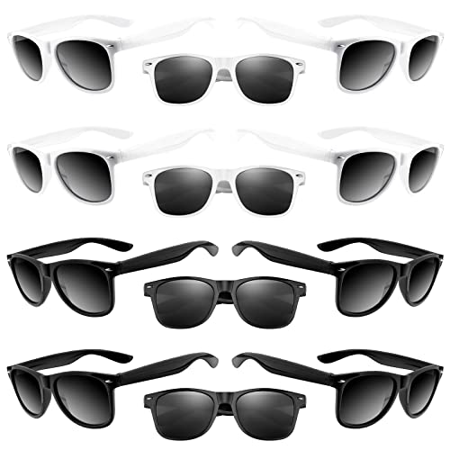ASTARON 12 Pack Black and White Party Sunglasses for Events, Weddings, Pool Parties