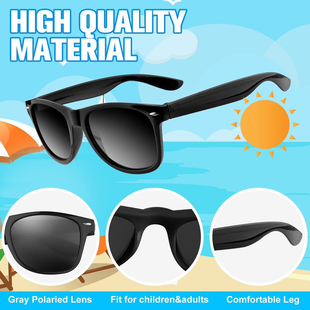 ASTARON 12 Pack Black Party Sunglasses - Bulk Neon Party Favors for Weddings Beach Pool Supplies