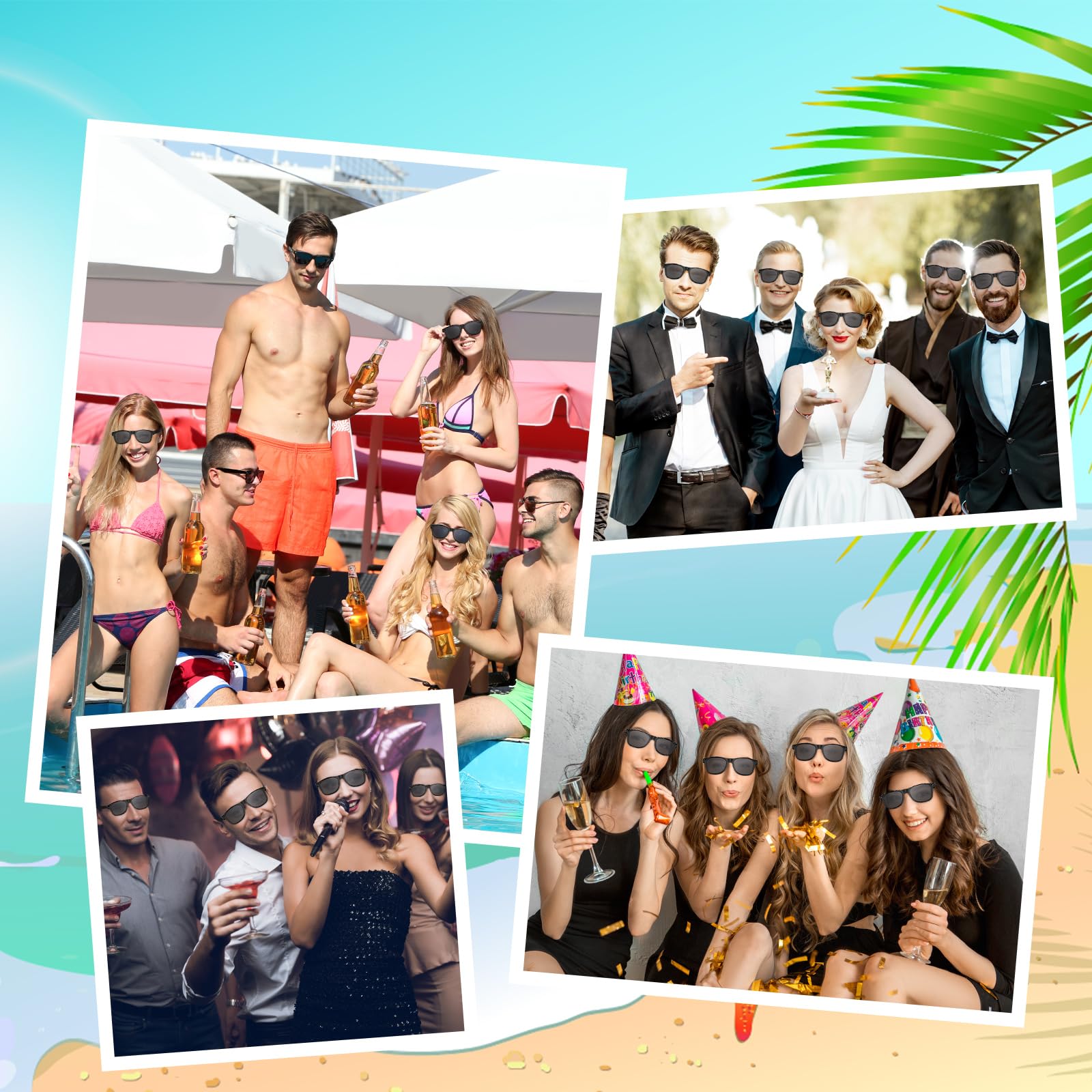 ASTARON 12 Pack Black Party Sunglasses - Bulk Neon Party Favors for Weddings Beach Pool Supplies