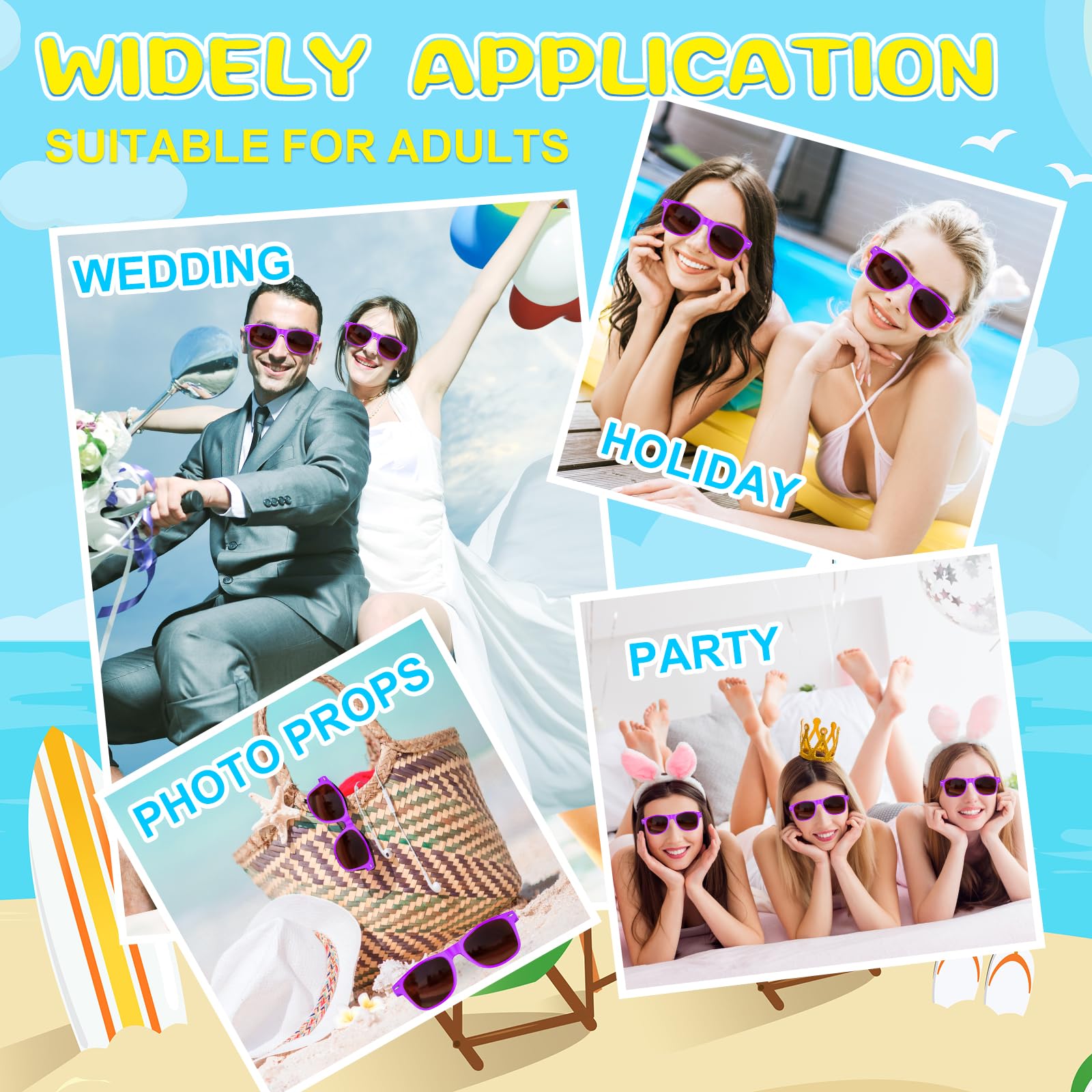 ASTARON 12 Pack Neon Purple Party Sunglasses Bulk – Beach Wedding Pool Favors