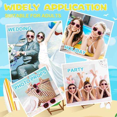 ASTARON 12-Pack Pink Party Sunglasses – Bulk Neon Favors for Beach Weddings, Pool Parties & Events