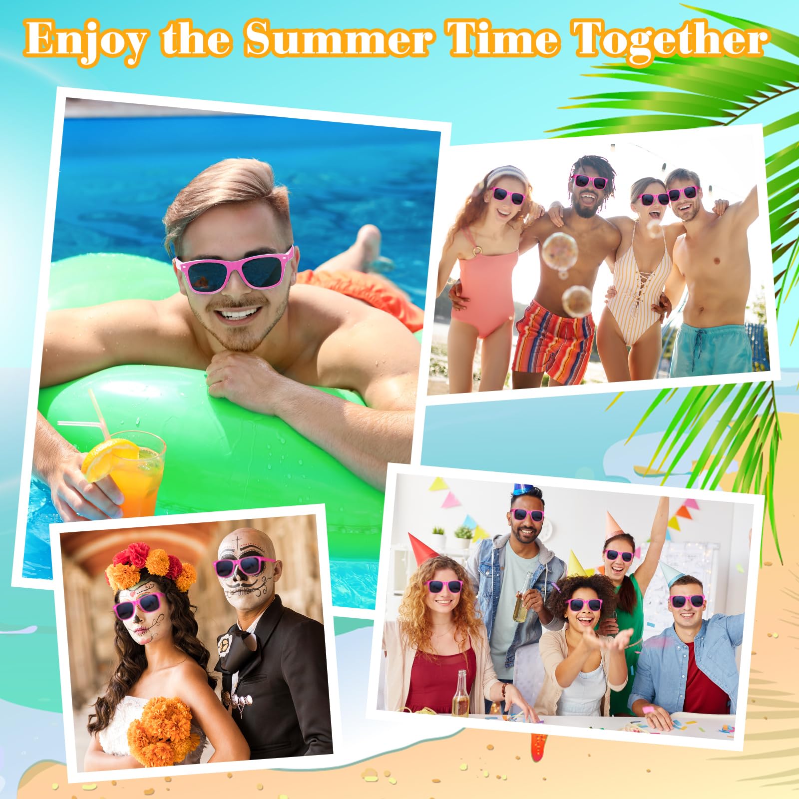 ASTARON 12-Pack Pink Party Sunglasses – Bulk Neon Favors for Beach Weddings, Pool Parties & Events