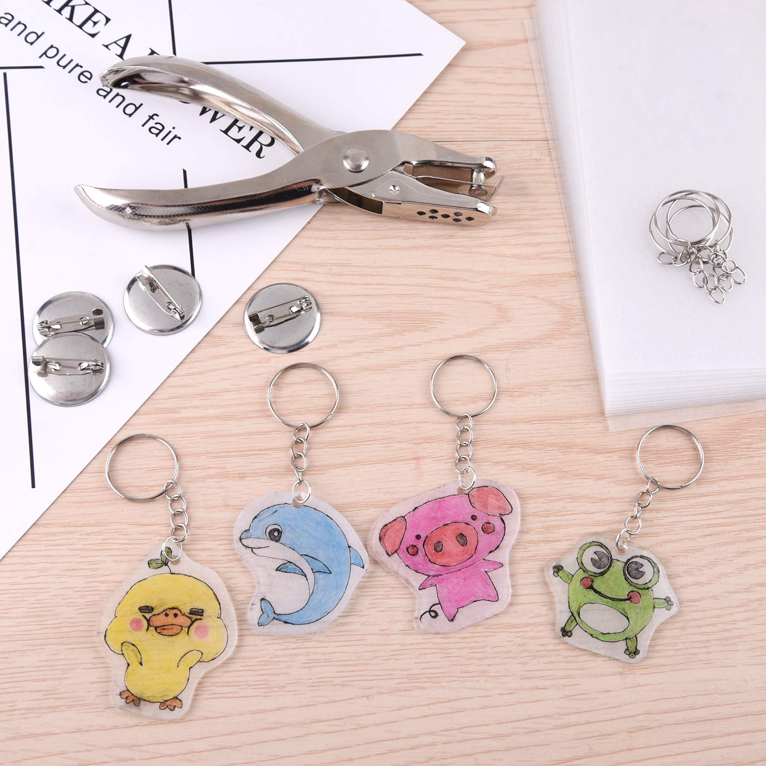 ASTARON 181-Piece Shrinking Plastic Sheets Kit with Keychain Accessories