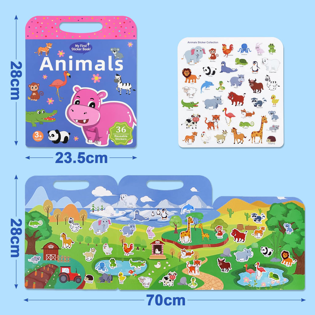 ASTARON 3-Pack Reusable Puffy Sticker Books for Kids Ages 3-6 – Dino, Car & Animal Themes – Portable Travel Toy & Busy Book