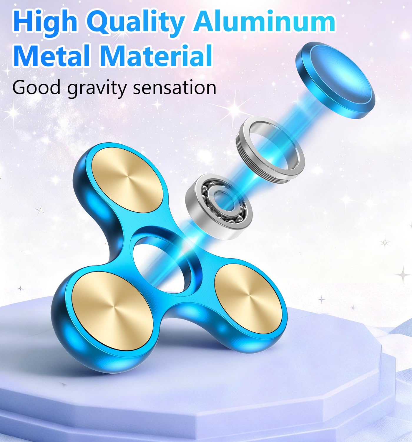 ATESSON Fidget Spinner – 4-10 Minute Spin Time, Stainless Steel Bearing, Aluminum Alloy Body