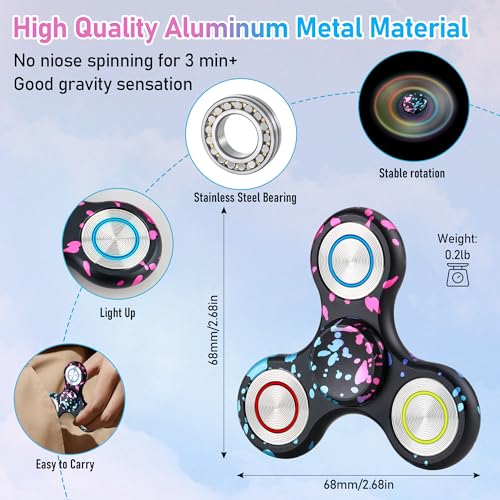 ATESSON Metal Fidget Spinner with LED Lights – Glow in the Dark, R188 Bearing, for Adults & Kids