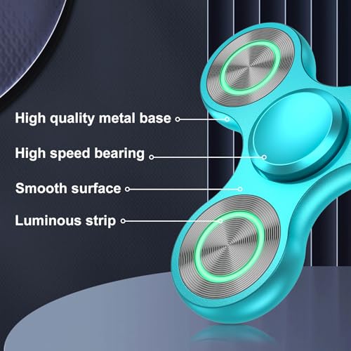 ATESSON Metal Glow in the Dark Fidget Spinner - Blue, Stainless Steel Bearing, Silent