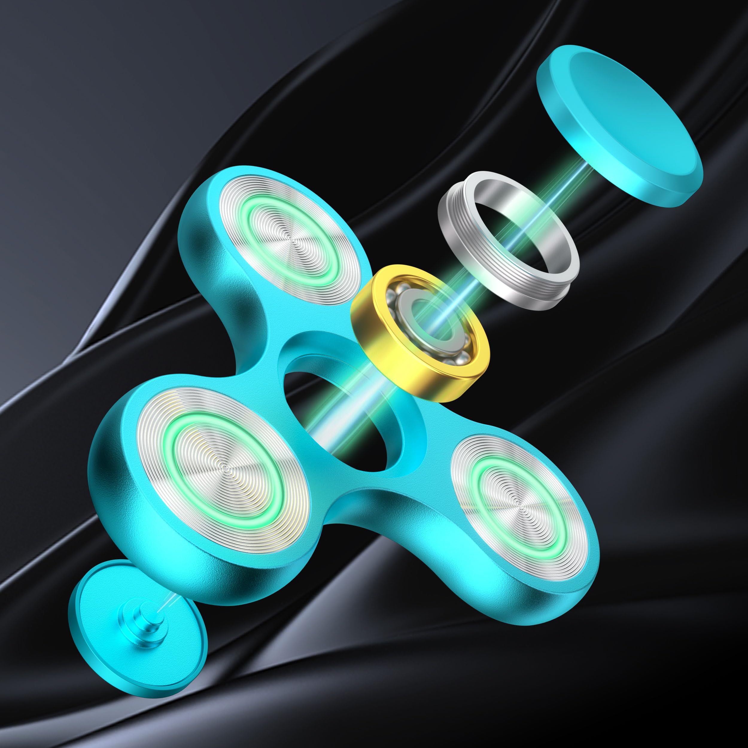 ATESSON Metal Glow in the Dark Fidget Spinner - Blue, Stainless Steel Bearing, Silent