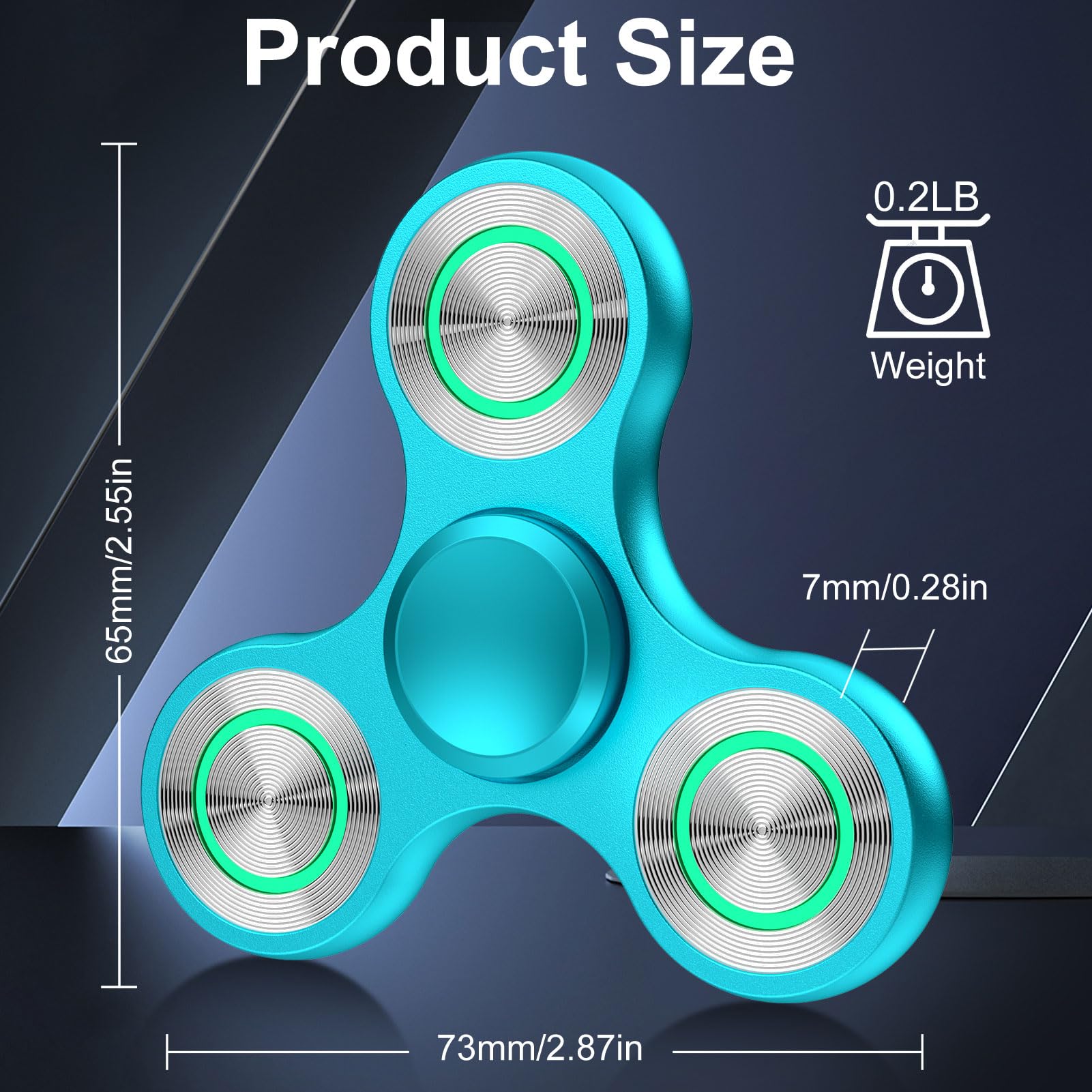 ATESSON Metal Glow in the Dark Fidget Spinner - Blue, Stainless Steel Bearing, Silent