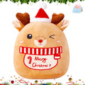 Athoinsu 14-Inch Christmas Elk Plush Pillow with Santa Hat – Soft Reindeer Throw for Holiday Decor