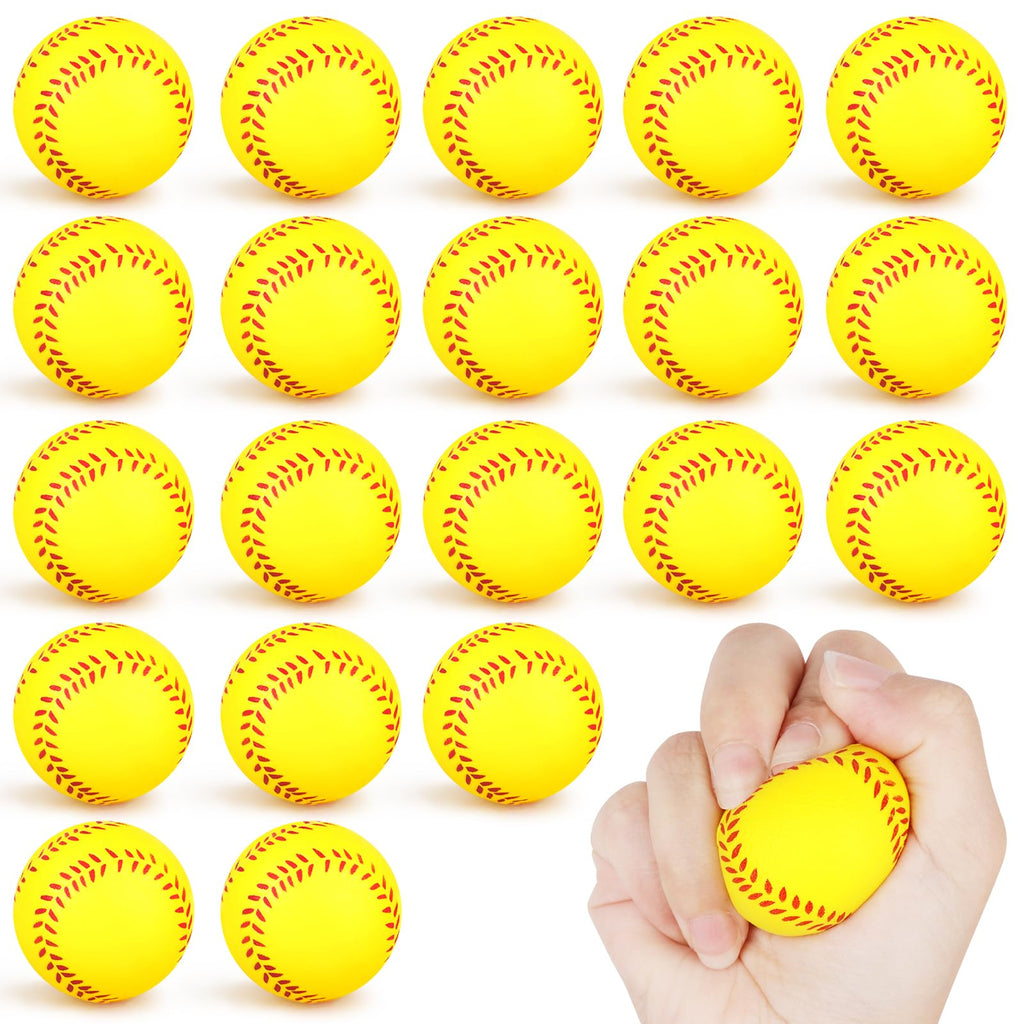 Atiloy 20-Pack Mini Softball Stress Balls – Yellow Foam Squeeze Toys for Stress Relief, Party Favors, Classroom Rewards