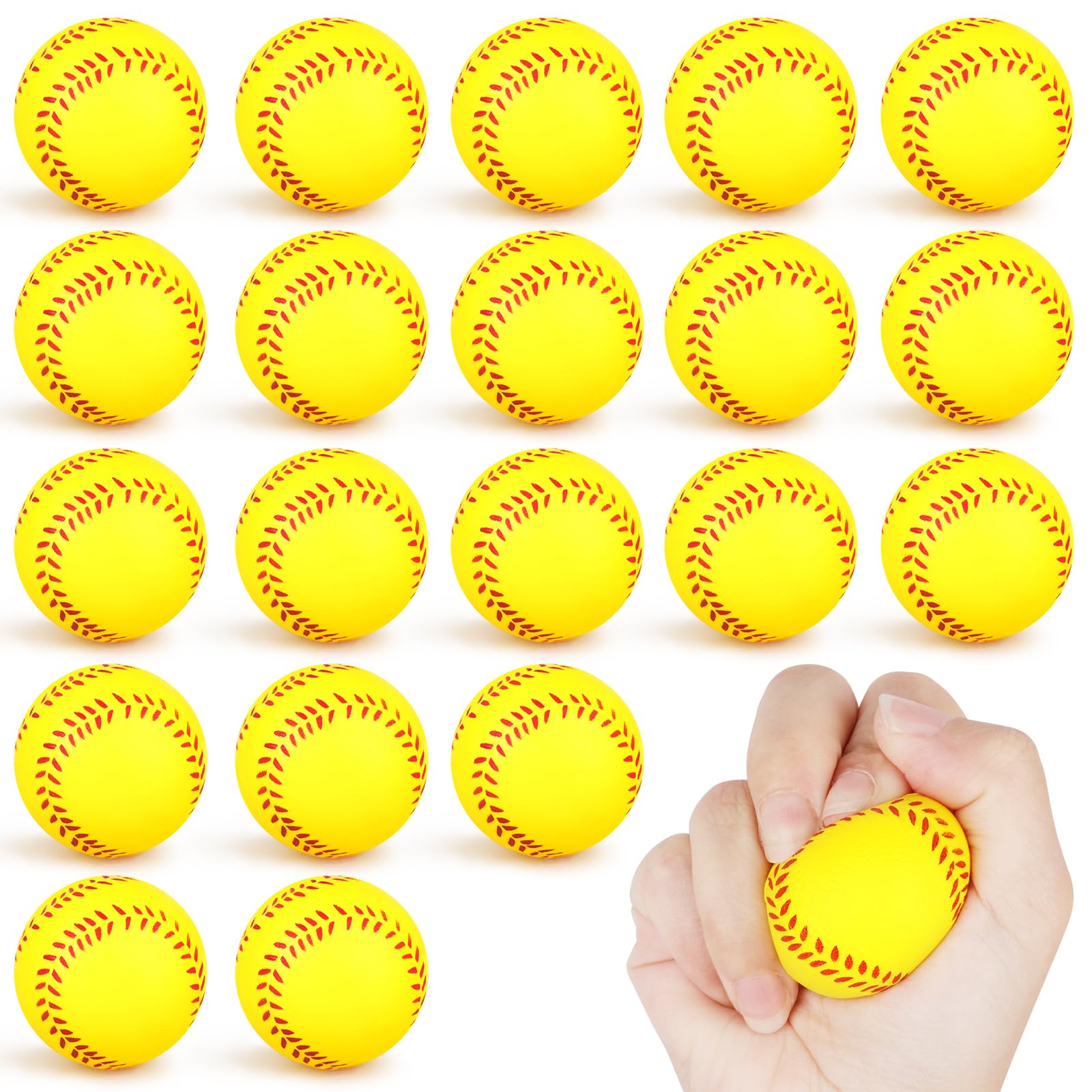 Atiloy 20-Pack Mini Softball Stress Balls – Yellow Foam Squeeze Toys for Stress Relief, Party Favors, Classroom Rewards