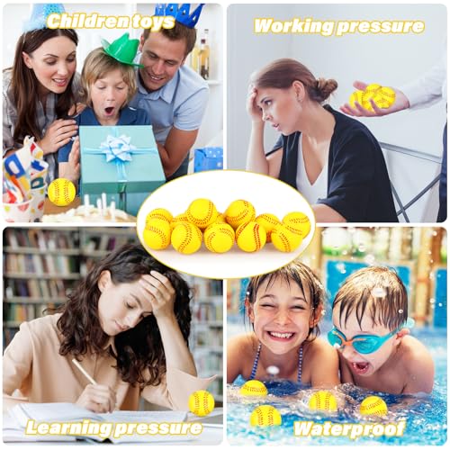 Atiloy 20-Pack Mini Softball Stress Balls – Yellow Foam Squeeze Toys for Stress Relief, Party Favors, Classroom Rewards