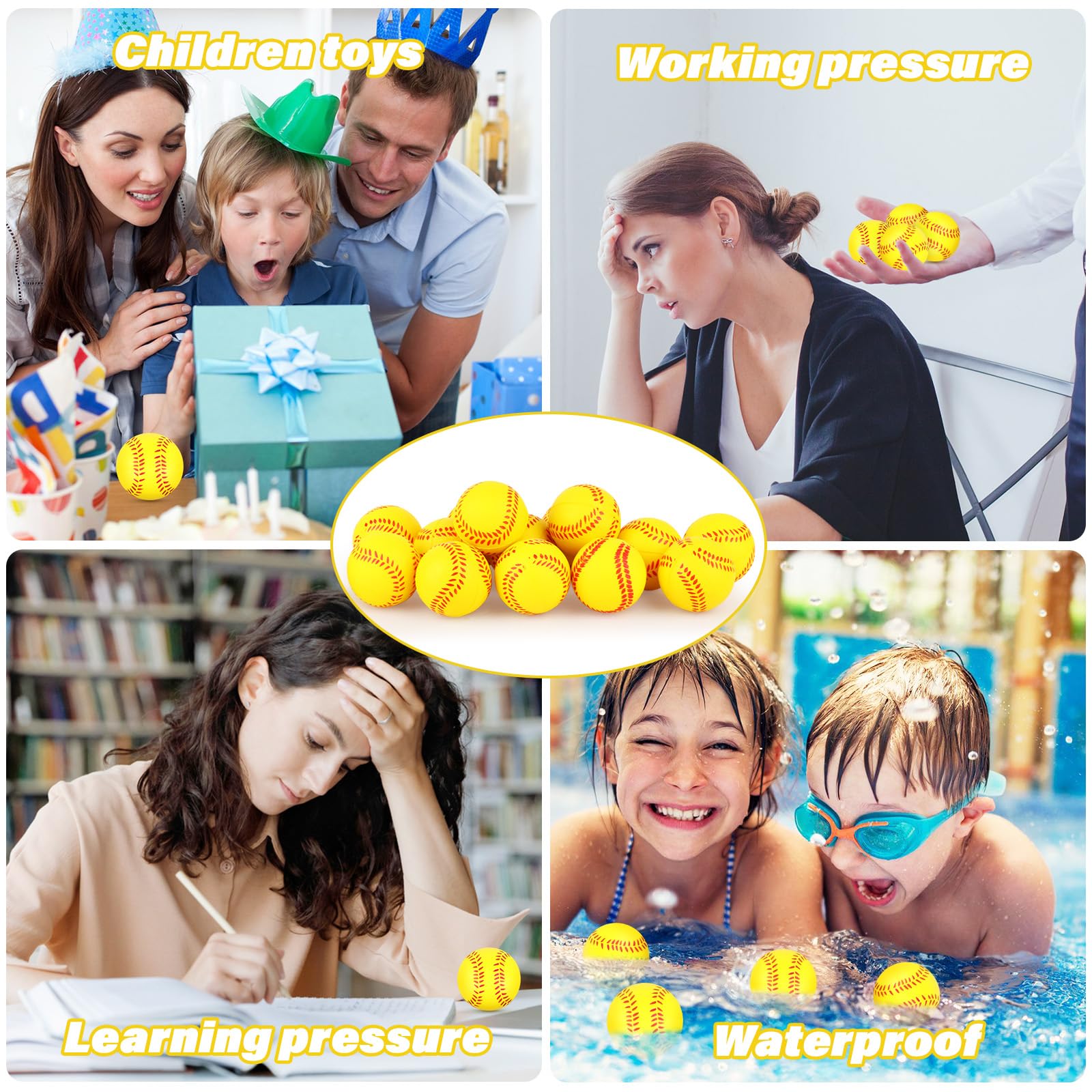 Atiloy 20-Pack Mini Softball Stress Balls – Yellow Foam Squeeze Toys for Stress Relief, Party Favors, Classroom Rewards