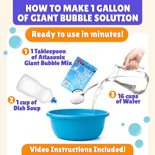 Atlasonix Giant Bubble Wand Set – Makes 1 Gallon of Bubble Solution, Non-Toxic, Outdoor Fun for Kids