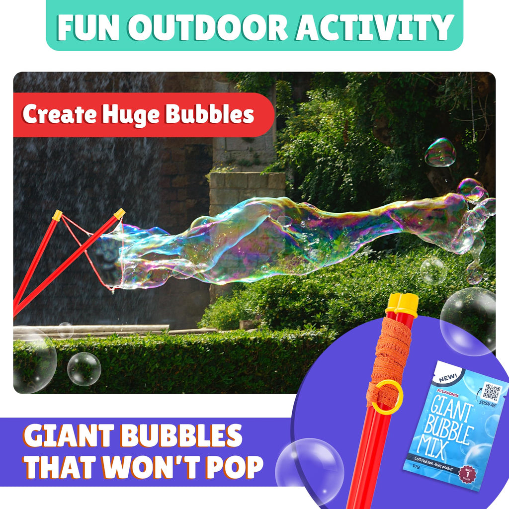 Atlasonix Giant Bubble Wand Set – Makes 1 Gallon of Bubble Solution, Non-Toxic, Outdoor Fun for Kids