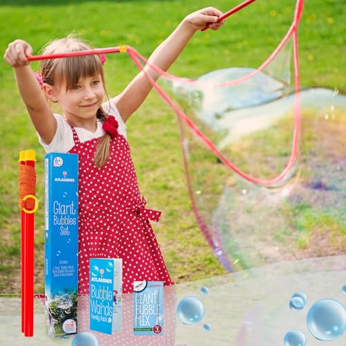 Atlasonix Giant Bubble Wand Set – Makes 1 Gallon of Bubble Solution, Non-Toxic, Outdoor Fun for Kids