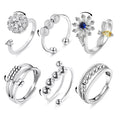 Aucuu 6-Piece Anti Anxiety Fidget Ring Set - Adjustable CZ, Flower, and Spinner Bead Rings for Women