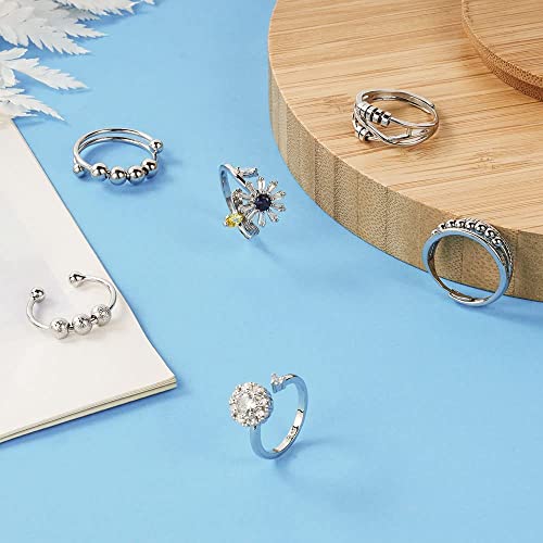 Aucuu 6-Piece Anti Anxiety Fidget Ring Set - Adjustable CZ, Flower, and Spinner Bead Rings for Women