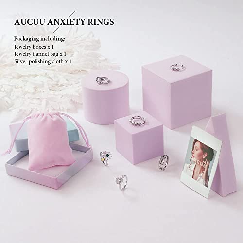 Aucuu 6-Piece Anti Anxiety Fidget Ring Set - Adjustable CZ, Flower, and Spinner Bead Rings for Women