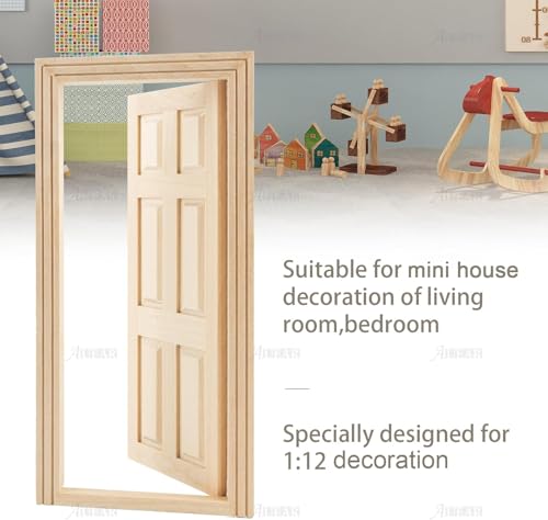 AUEAR 1:12 Scale Unpainted Wooden 6-Panel Door for Dollhouse Living Room - 7.5 x 3.4 Inches