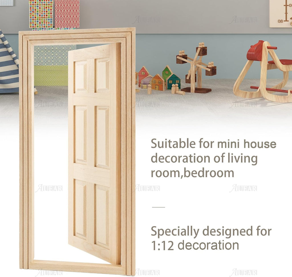 AUEAR 1:12 Scale Unpainted Wooden 6-Panel Door for Dollhouse Living Room - 7.5 x 3.4 Inches