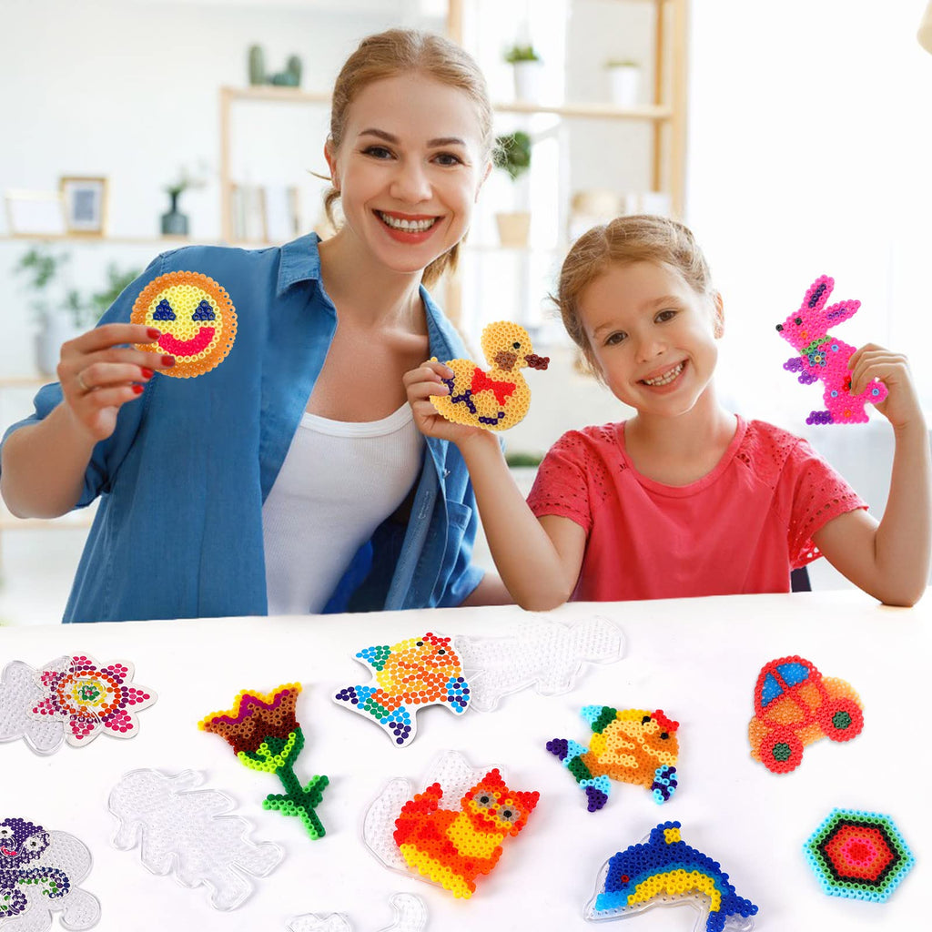 AUGSUN 20-Pack Clear Plastic Fuse Bead Pegboards – Animal Shapes with Cards, Keychains, and Tweezers for Kids DIY Crafts