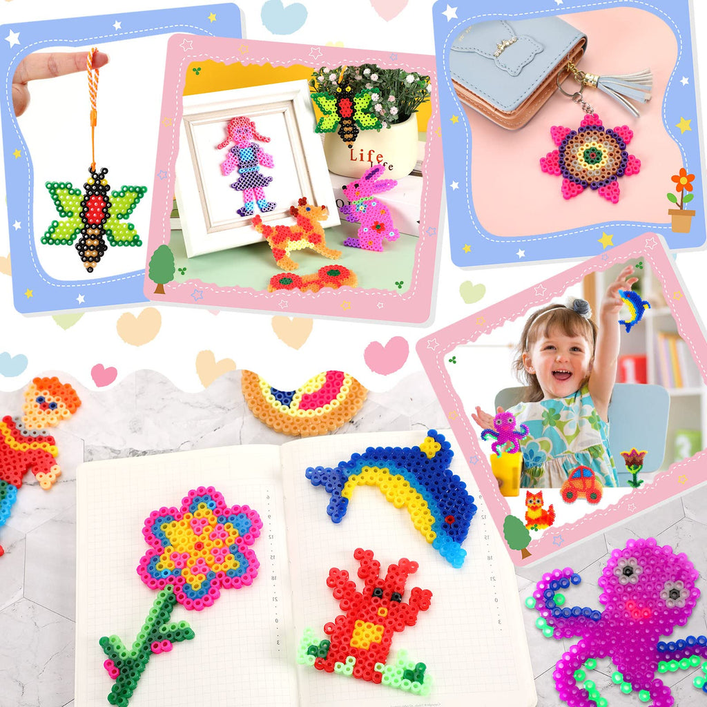 AUGSUN 20-Pack Clear Plastic Fuse Bead Pegboards – Animal Shapes with Cards, Keychains, and Tweezers for Kids DIY Crafts