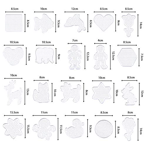 AUGSUN 20-Pack Clear Plastic Fuse Bead Pegboards – Animal Shapes with Cards, Keychains, and Tweezers for Kids DIY Crafts