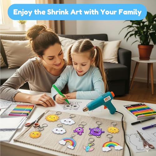 Auihiay 145-Piece Shrink Plastic Sheet Kit with Keychain Accessories for DIY Crafts and Mother's Day Ornaments