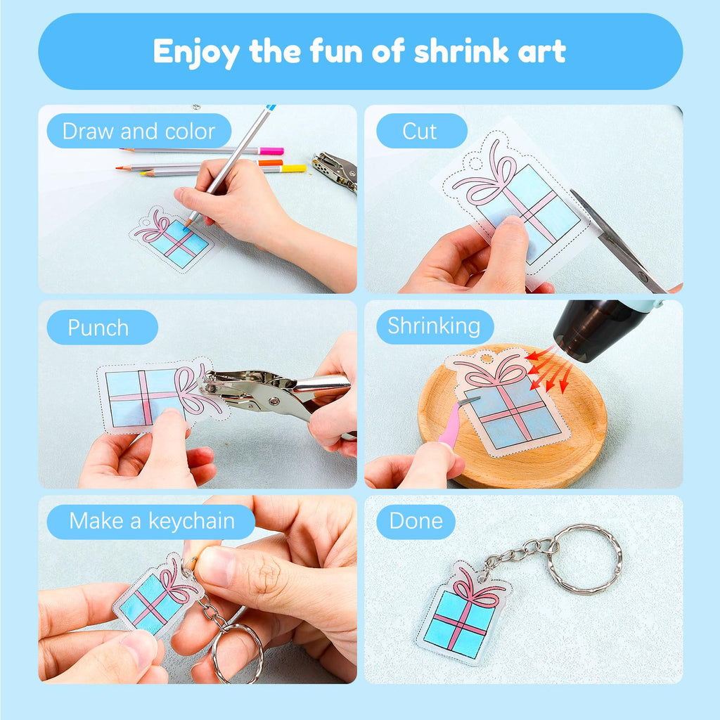 Auihiay 145-Piece Shrink Plastic Sheet Kit with Keychain Accessories for DIY Crafts and Mother's Day Ornaments
