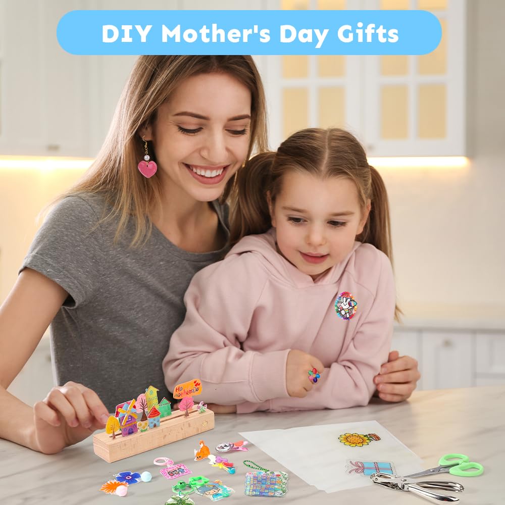 Auihiay 145-Piece Shrink Plastic Sheet Kit with Keychain Accessories for DIY Crafts and Mother's Day Ornaments