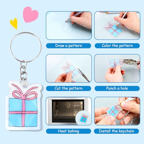 Auihiay 30-Piece Shrink Plastic Sheets Kit with Keychains and Jump Rings