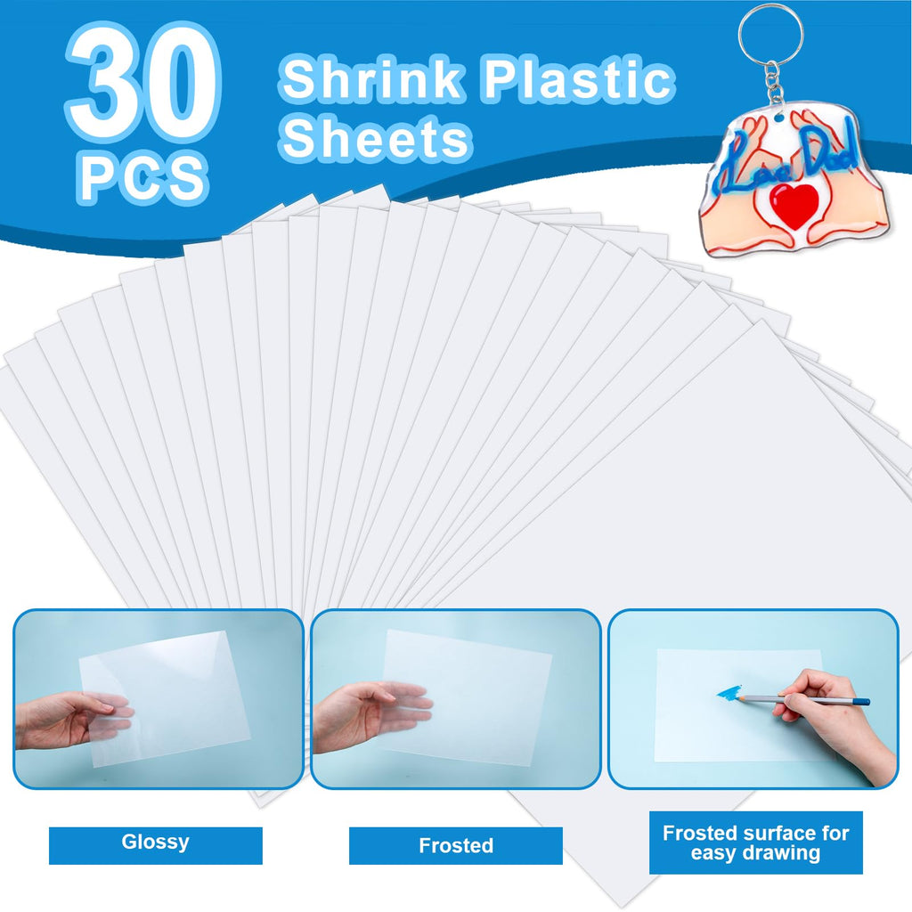 Auihiay 30-Piece Shrink Plastic Sheets Kit with Keychains and Jump Rings