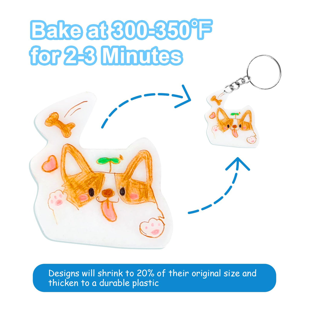 Auihiay 30-Piece Shrink Plastic Sheets Kit with Keychains and Jump Rings