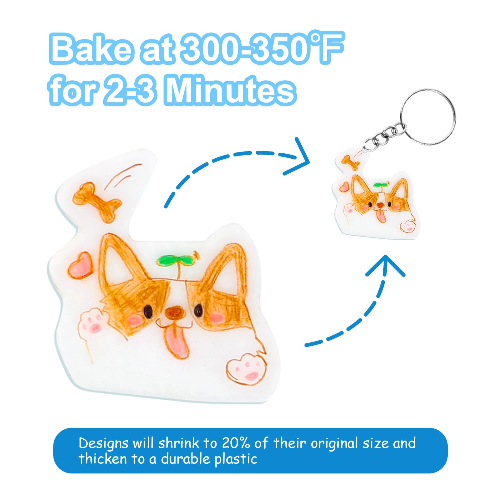 Auihiay 30-Piece Shrink Plastic Sheets Kit with Keychains and Jump Rings