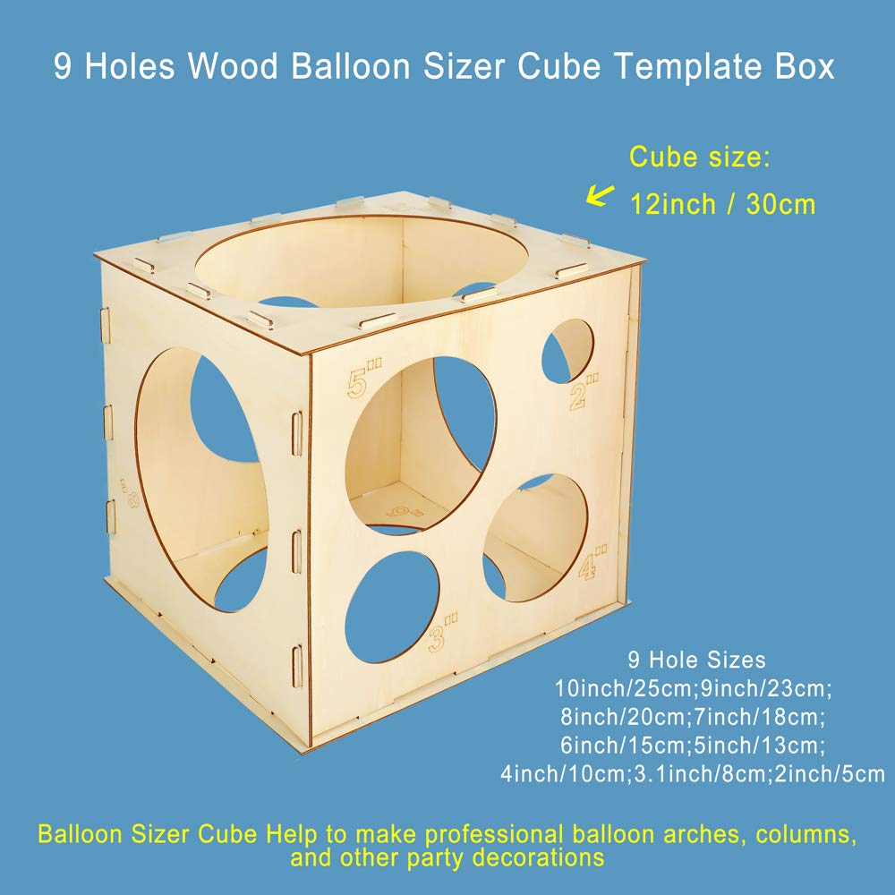 Auihiay Collapsible Wood Balloon Sizer Box - 2 to 10 Inch 9-Hole Sizing Tool for Party Decor