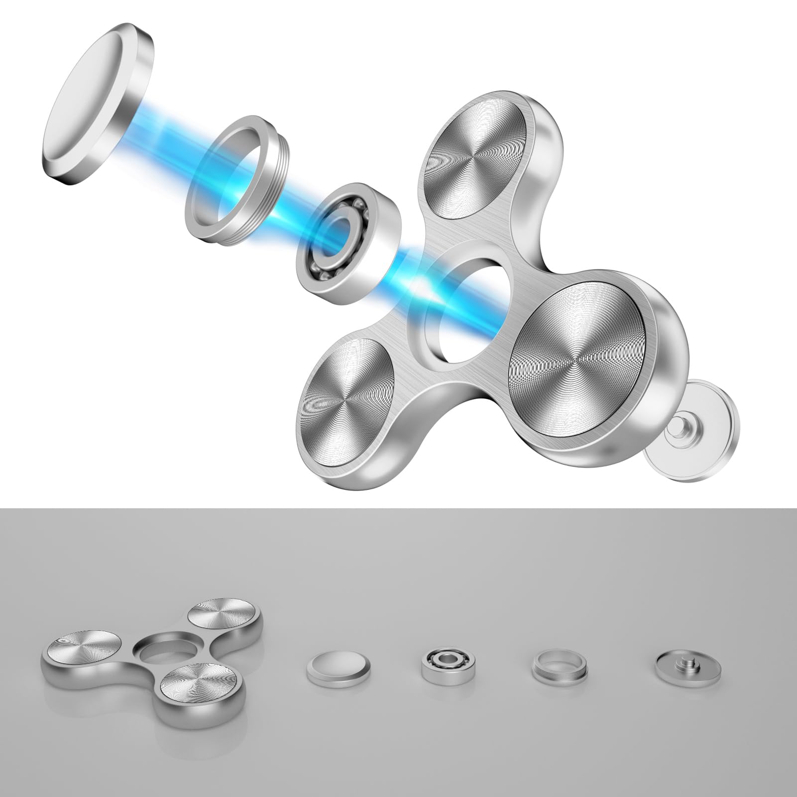 AUKARENY Metal Fidget Spinner – 3-8 Min Spin Time, Stainless Steel Bearing, ADHD Stress Relief Toy for Kids & Adults