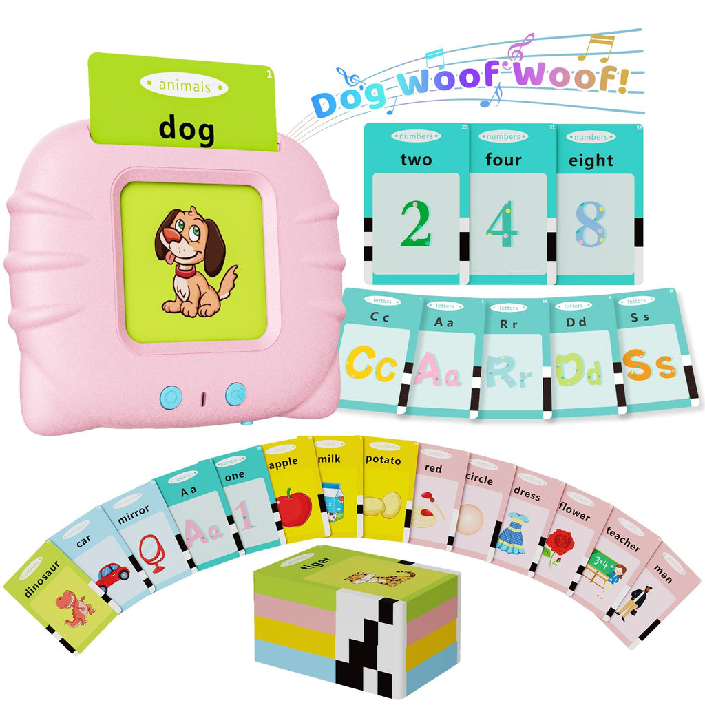 Aullsaty Talking Flash Cards for Toddlers 1-4, 248 Sight Words, Pink Cat Reader, Speech Therapy Toy