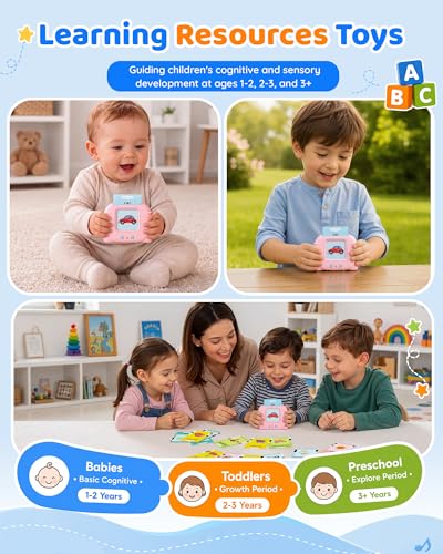 Aullsaty Talking Flash Cards for Toddlers 1-4, 248 Sight Words, Pink Cat Reader, Speech Therapy Toy