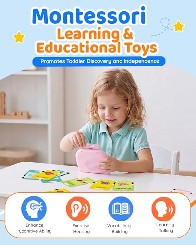 Aullsaty Talking Flash Cards for Toddlers 1-4, 248 Sight Words, Pink Cat Reader, Speech Therapy Toy