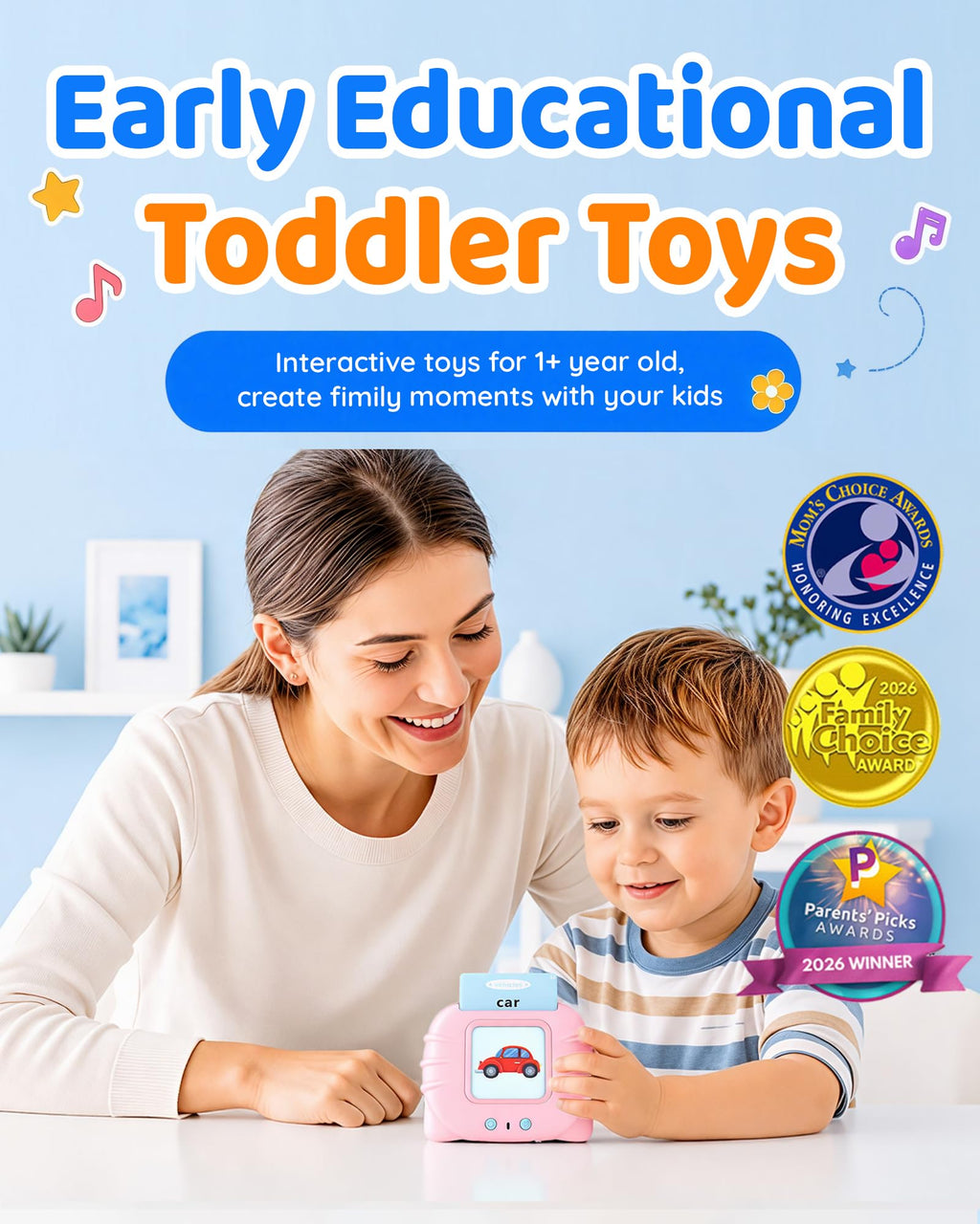 Aullsaty Talking Flash Cards for Toddlers 1-4, 248 Sight Words, Pink Cat Reader, Speech Therapy Toy
