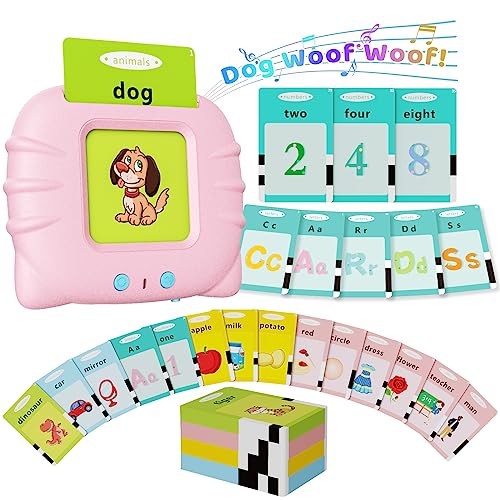 Aullsaty Talking Flash Cards for Toddlers 1-4, 248 Sight Words, Pink Cat Reader, Speech Therapy Toy