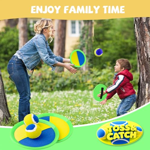 Aunnitery Outdoor Toss and Catch Game Set - 4 Paddles & 3 Balls for Beach, Backyard, Family Fun