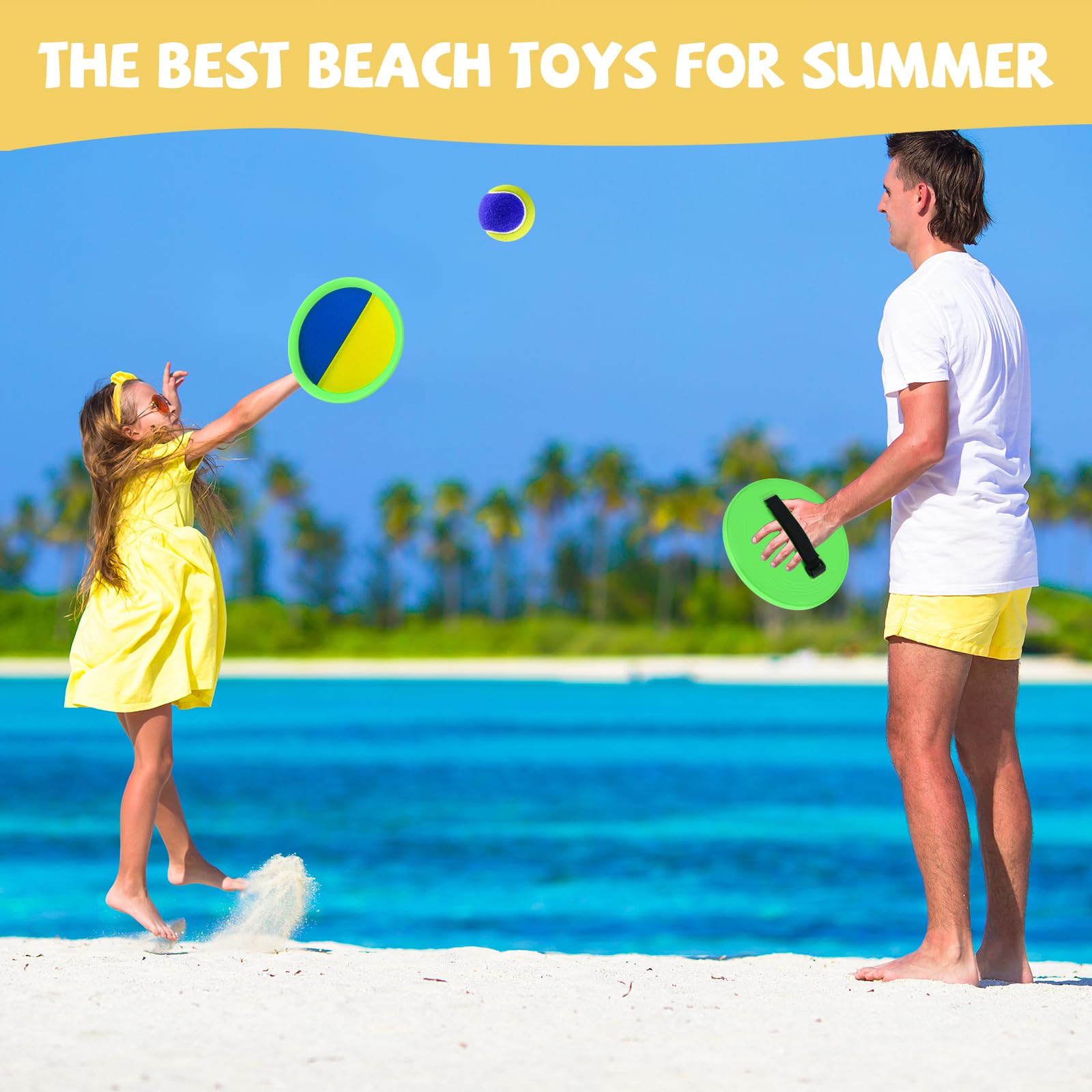 Aunnitery Outdoor Toss and Catch Game Set - 4 Paddles & 3 Balls for Beach, Backyard, Family Fun
